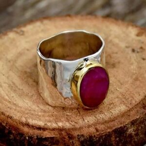 Pink Ruby Quartz Gemstone 925 Sterling Silver Band Ring Jewelry